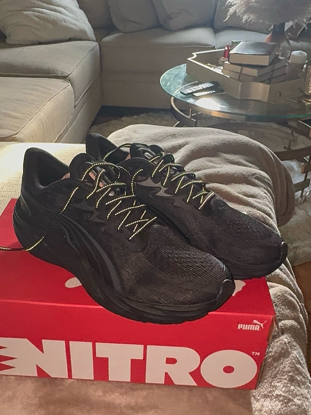 Puma Men’s Black Running Sneakers with Yellow-Accent Laces